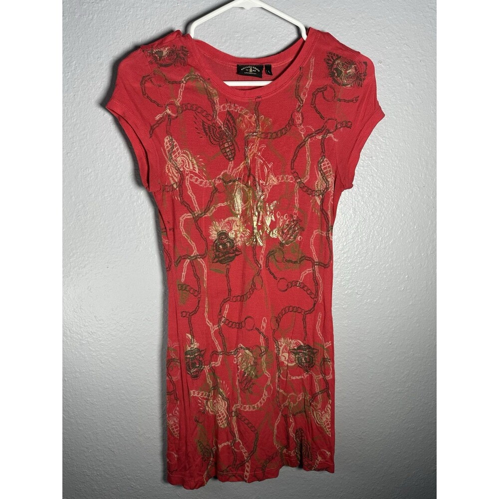 Christian Audigier Los Angeles Short Sleeve T-Shirt Size L Red/Gold Y2K